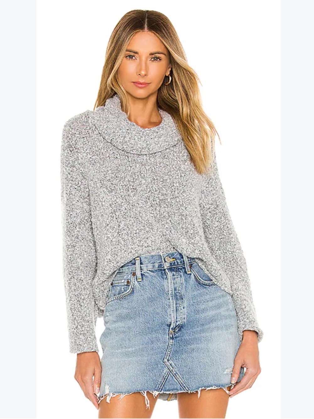 Free People BFF cowl neck chunky knit sweater gray
